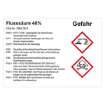 GHS Gefahrstoffetikett Flusssäure 48% für interne Verwendung Chromopapier tiefkühlgeeignet 74 x 52 mm 500 Stück/Rolle