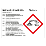 GHS Gefahrstoffetikett Natriumhydroxid 50% f&uuml;r interne Verwendung Chromopapier tiefk&uuml;hlgeeignet 74 x 52 mm 500 St&uuml;ck/Rolle