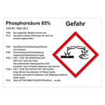 GHS Gefahrstoffetikett Phosphorsäure 85% für interne Verwendung Chromopapier tiefkühlgeeignet 148 x 105 mm 100 Stück/Rolle