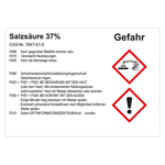 GHS Gefahrstoffetikett Salzsäure 37% für interne Verwendung Chromopapier tiefkühlgeeignet 148 x 105 mm 100 Stück/Rolle