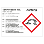 GHS Gefahrstoffetikett Schwefels&auml;ure 10% f&uuml;r interne Verwendung Chromopapier tiefk&uuml;hlgeeignet 148 x 105 mm 100 St&uuml;ck/Rolle