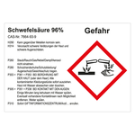 GHS Gefahrstoffetikett Schwefelsäure 96% für interne Verwendung Chromopapier tiefkühlgeeignet 74 x 52 mm 500 Stück/Rolle
