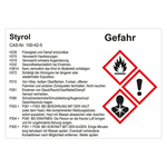 GHS Gefahrstoffetikett Styrol für interne Verwendung Chromopapier tiefkühlgeeignet 105 x 74 mm 500 Stück/Rolle