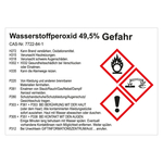 GHS Gefahrstoffetikett Wasserstoffperoxid 49,5% f&uuml;r interne Verwendung Chromopapier tiefk&uuml;hlgeeignet 74 x 52 mm 500 St&uuml;ck/Rolle