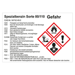 GHS Gefahrstoffetikett Spezialbenzin Sorte 80/110 für interne Verwendung Chromopapier tiefkühlgeeignet 74 x 52 mm 500 Stück/Rolle