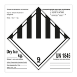 Gefahrzettel, Gefahrgutaufkleber Klasse 9 Verschiedene gefährliche Stoffe und Gegenstände mit UN 1845 Dry Ice Shipper's Declaration mit Eindruck der Firmenadresse, Folie, 150 x 150 mm, 500 Stück/Rolle