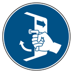 Gebotszeichen &Ouml;ffnungen schlie&szlig;en und sichern beim Aussetzvorgang DIN EN ISO 7010 M037