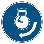 Gebotszeichen Motor starten beim Aussetzvorgang DIN EN ISO 7010 M038