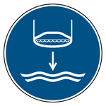 Gebotszeichen Rettungsboot fieren beim Aussetzvorgang DIN EN ISO 7010 M039