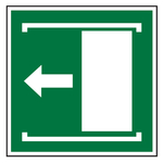 Rettungszeichen Schiebet&uuml;r &ouml;ffnet nach links DIN EN ISO 7010 E034 Chromopapier tiefk&uuml;hlgeeignet 100 x 100 mm Einzeletikett