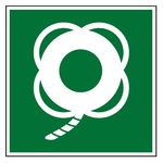 Rettungszeichen Rettungsring mit Leine DIN EN ISO 7010 E041 Chromopapier tiefk&uuml;hlgeeignet 300 x 300 mm Einzeletikett