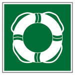 Rettungszeichen Wasser-Rettungsausr&uuml;stung DIN EN ISO 7010 E061 Aluminium Verbundplatte 3 mm 100 x 100 mm Einzelschild
