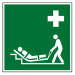 Rettungszeichen Evakuierungsmatratze DIN EN ISO 7010 E067 Chromopapier tiefk&uuml;hlgeeignet 150 x 150 mm Einzeletikett