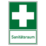 Rettungszeichen Erste Hilfe Sanit&auml;tsraum Kombischild Chromopapier tiefk&uuml;hlgeeignet 300 x 400 mm Einzeletikett