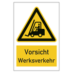 Warnzeichen Vorsicht Werksverkehr Kombischild Kunststoff 200 x 300 mm Einzelschild