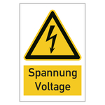 Warnzeichen Spannung Voltage Kombischild Chromopapier tiefk&uuml;hlgeeignet 150 x 200 mm Einzeletikett
