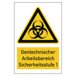 Warnzeichen Gentechnischer Arbeitsbereich Sicherheitsstufe 1 Kombischild