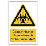 Warnzeichen Gentechnischer Arbeitsbereich Sicherheitsstufe 2 Kombischild