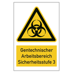 Warnzeichen Gentechnischer Arbeitsbereich Sicherheitsstufe 3 Kombischild