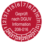 Pr&uuml;fplaketten Gepr&uuml;ft nach DGUV Information 208-016 Rot