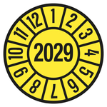 Jahrespr&uuml;fplakette Gelb Jahr 2029 Dokumentenfolie &Oslash; 35 mm 10 St&uuml;ck/Bogen