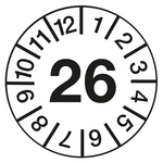 Jahrespr&uuml;fplakette Wei&szlig; Jahr 26 Folie abl&ouml;sbar &Oslash; 35 mm 10 St&uuml;ck/Bogen