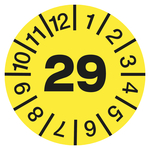 Jahrespr&uuml;fplakette Gelb Jahr 29 Dokumentenfolie &Oslash; 30 mm 10 St&uuml;ck/Bogen