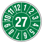 Jahrespr&uuml;fplaketten Gr&uuml;n Jahr 27 Graspapier &Oslash; 10 mm 100 St&uuml;ck/Rolle