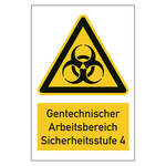 Warnzeichen Gentechnischer Arbeitsbereich Sicherheitsstufe 4 Kombischild