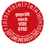 Pr&uuml;fplaketten Gepr&uuml;ft nach VDE 0702 2027 Rot Folie abl&ouml;sbar &Oslash; 20 mm 100 St&uuml;ck/Rolle