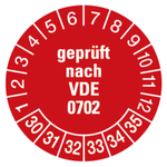 Pr&uuml;fplaketten Gepr&uuml;ft nach VDE 0702 2030 Rot Folie &Oslash; 30 mm 100 St&uuml;ck/Rolle