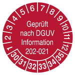 Pr&uuml;fplaketten Gepr&uuml;ft nach DGUV Information 202-021 2030 Rot Folie abl&ouml;sbar &Oslash; 30 mm 500 St&uuml;ck/Rolle