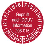 Pr&uuml;fplaketten Gepr&uuml;ft nach DGUV Information 208-016 2031 Rot Folie abl&ouml;sbar &Oslash; 30 mm 10 St&uuml;ck/Bogen