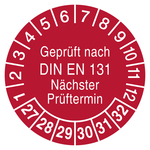 Pr&uuml;fplaketten Gepr&uuml;ft nach DIN EN 131 N&auml;chster Pr&uuml;ftermin 2027 Rot Folie stark haftend &Oslash; 60 mm 4 St&uuml;ck/Bogen