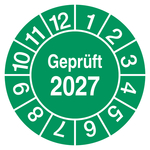 Pr&uuml;fplaketten Gepr&uuml;ft 2027 Gr&uuml;n Folie &Oslash; 30 mm 100 St&uuml;ck/Rolle