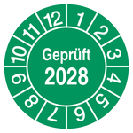 Pr&uuml;fplaketten Gepr&uuml;ft 2028 Gr&uuml;n Folie &Oslash; 40 mm 100 St&uuml;ck/Rolle