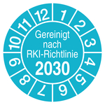 Pr&uuml;fplaketten Gereinigt nach RKI-Richtlinie 2030 T&uuml;rkis Folie abl&ouml;sbar &Oslash; 30 mm 500 St&uuml;ck/Rolle