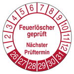 Pr&uuml;fplaketten Feuerl&ouml;scher gepr&uuml;ft N&auml;chster Pr&uuml;ftermin Wei&szlig;