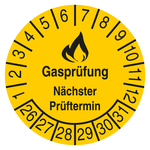 Pr&uuml;fplakette Gaspr&uuml;fung N&auml;chster Pr&uuml;ftermin Gelb