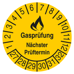 Pr&uuml;fplakette Gaspr&uuml;fung N&auml;chster Pr&uuml;ftermin 2027 Gelb Folie abl&ouml;sbar &Oslash; 60 mm 4 St&uuml;ck/Bogen
