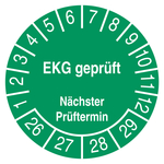 Pr&uuml;fplakette EKG gepr&uuml;ft N&auml;chster Pr&uuml;ftermin Gr&uuml;n