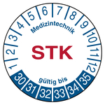 Pr&uuml;fplakette Medizintechnik STK g&uuml;ltig bis 2030 Wei&szlig; Folie &Oslash; 40 mm 100 St&uuml;ck/Rolle