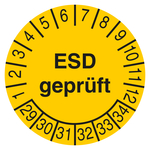 Pr&uuml;fplakette ESD gepr&uuml;ft 2029 Gelb Folie &Oslash; 40 mm 100 St&uuml;ck/Rolle