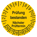 Pr&uuml;fplakette Pr&uuml;fung bestanden N&auml;chster Pr&uuml;ftermin Gelb