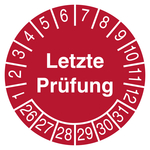 Pr&uuml;fplakette Letzte Pr&uuml;fung Rot
