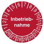 Pr&uuml;fplakette Inbetriebnahme Rot