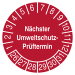 Pr&uuml;fplakette N&auml;chster Umweltschutz-Pr&uuml;ftermin Rot