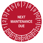 Pr&uuml;fplakette NEXT MAINTENANCE DUE Rot