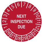 Pr&uuml;fplakette NEXT INSPECTION DUE Rot
