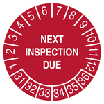 Pr&uuml;fplakette NEXT INSPECTION DUE 2031 Rot Dokumentenfolie &Oslash; 35 mm 10 St&uuml;ck/Bogen